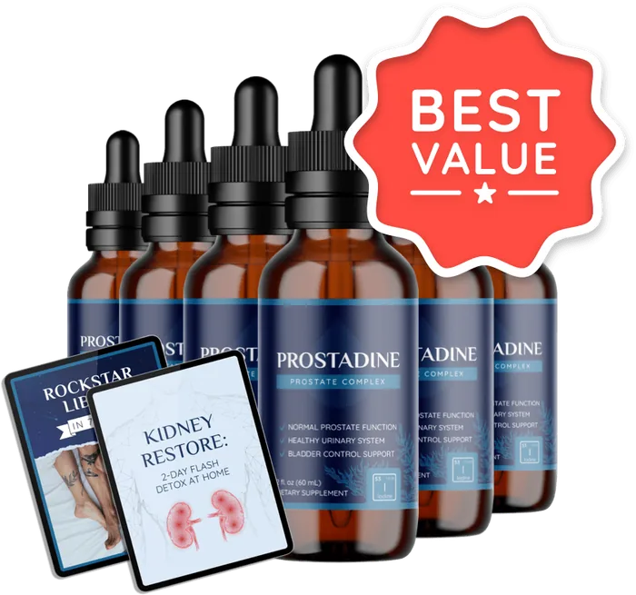 Two Prostadine bottles with saw palmetto and pomegranate